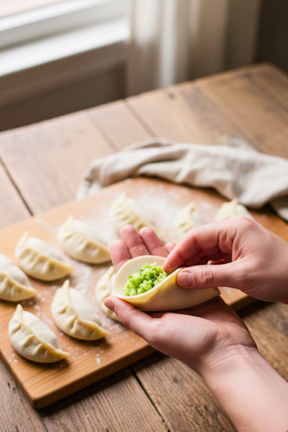 Folding cabbage dumplings by hand