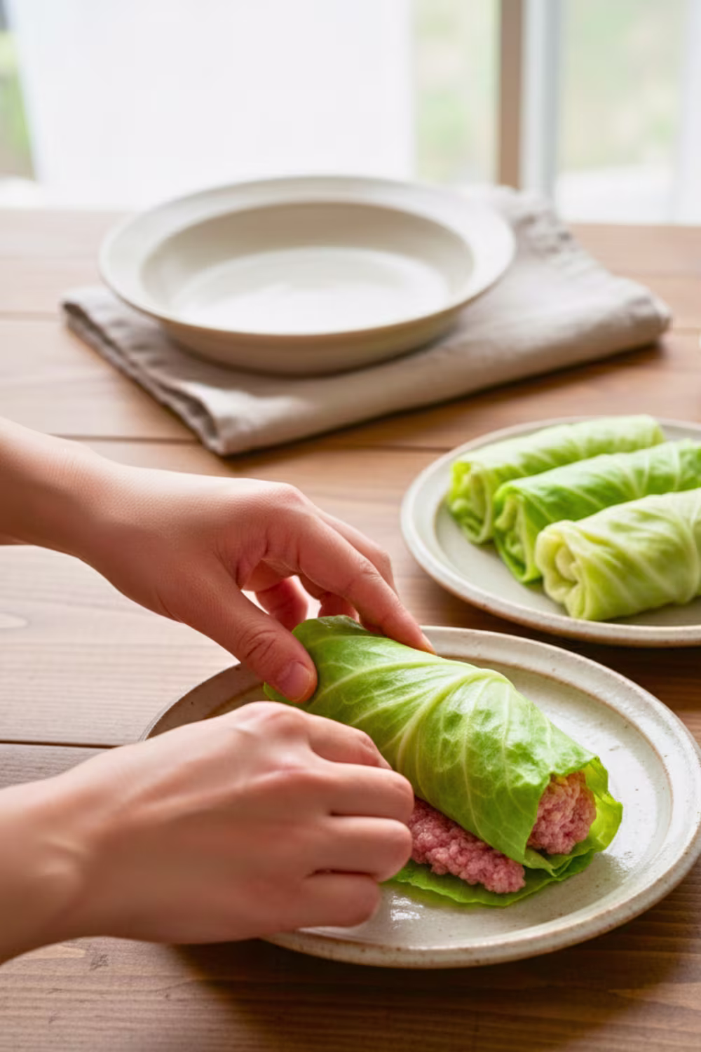 Rolling Japanese cabbage rolls step by step