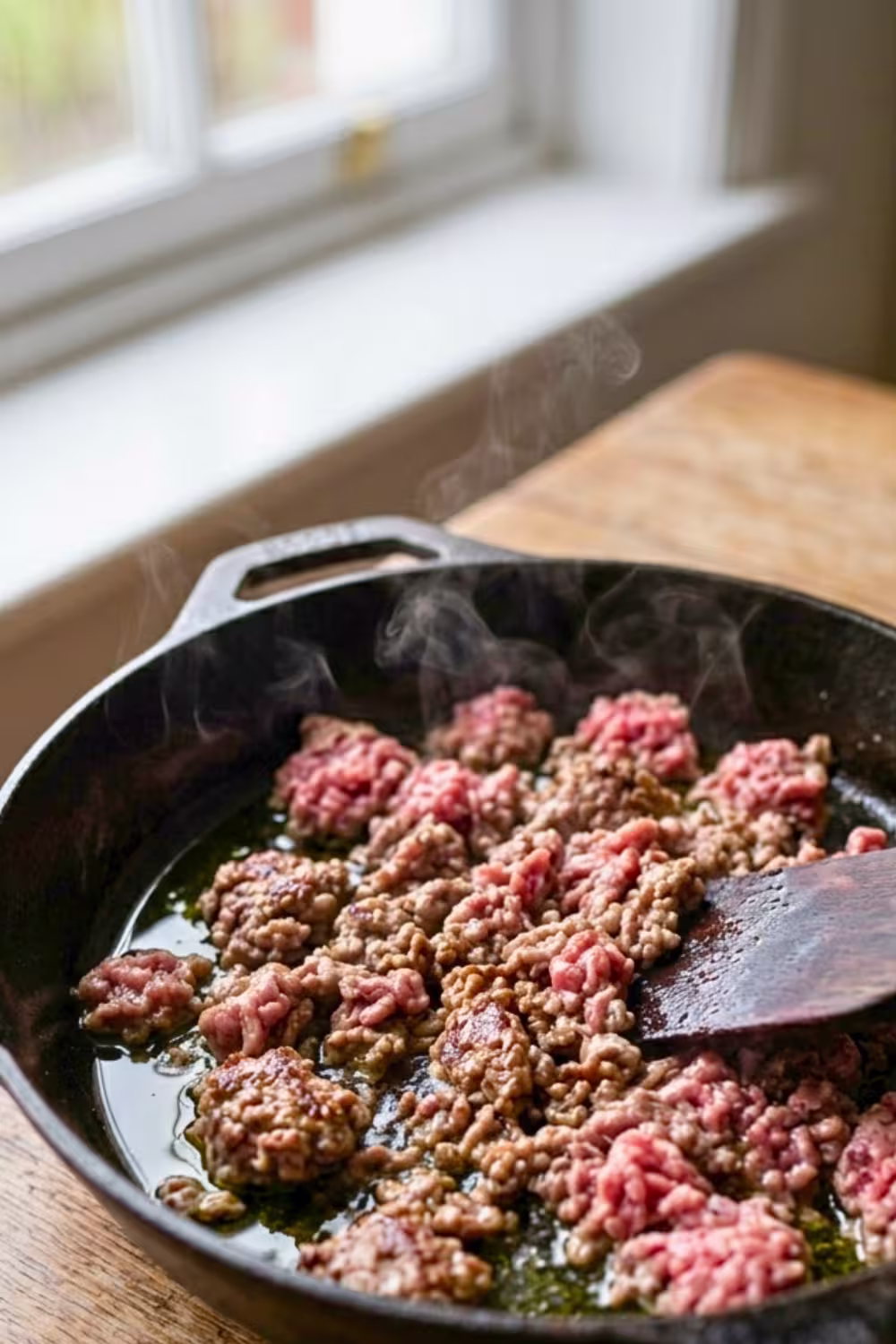 Cooking ground lamb filling for shepherds pie