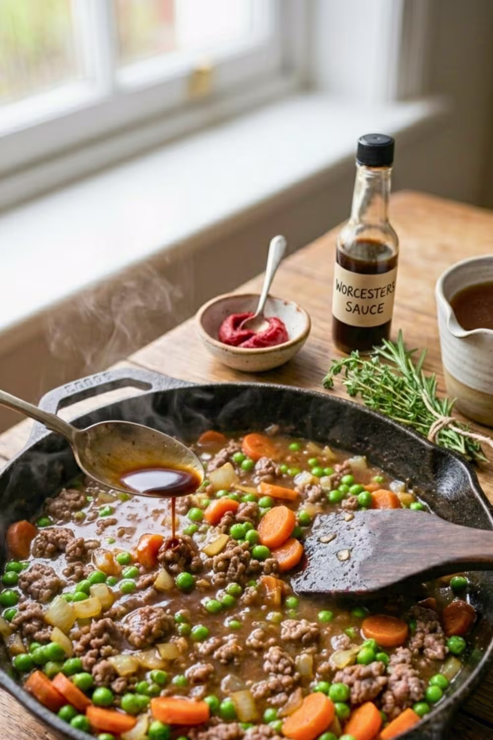 Making gravy for shepherds pie