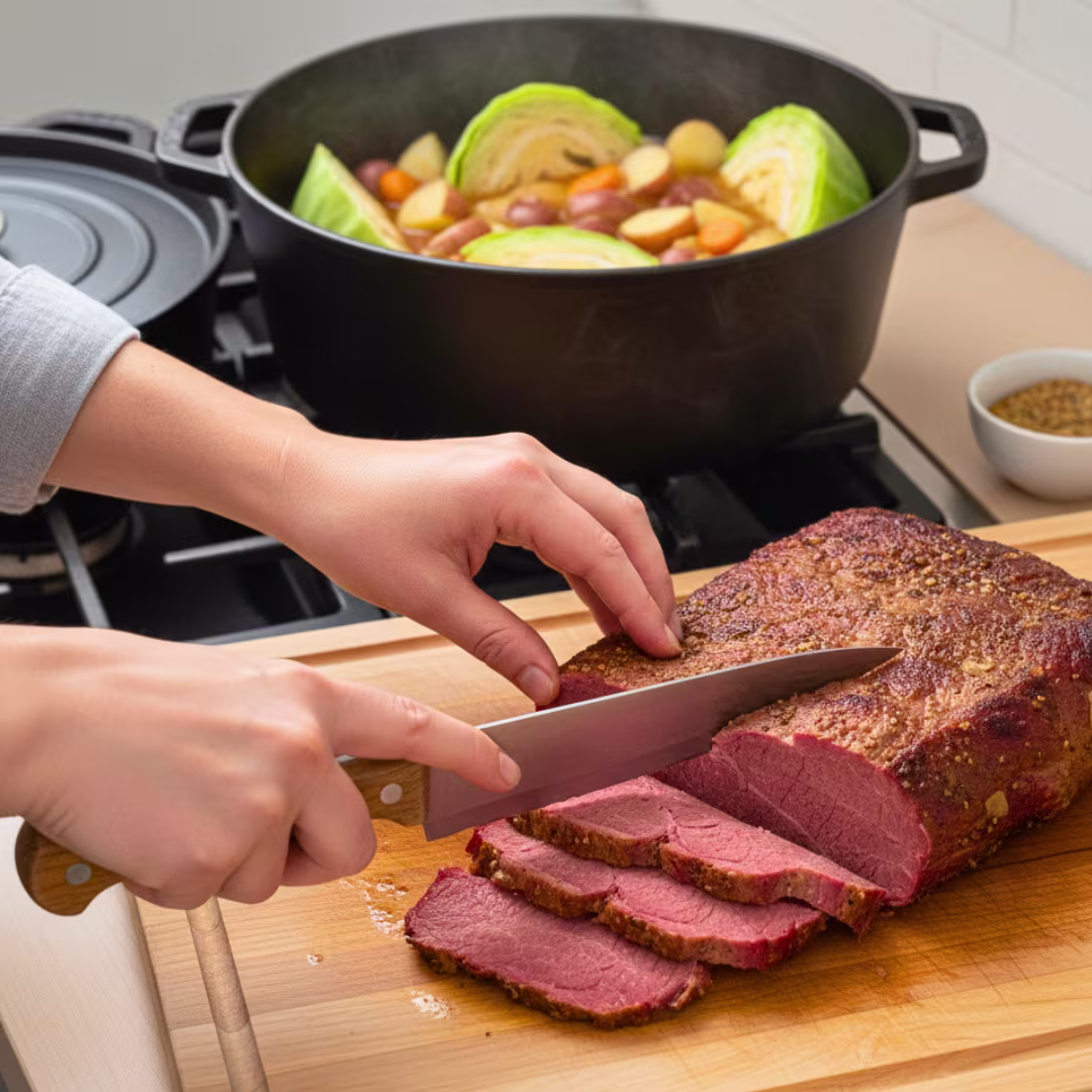 slicing corned beef against the grain