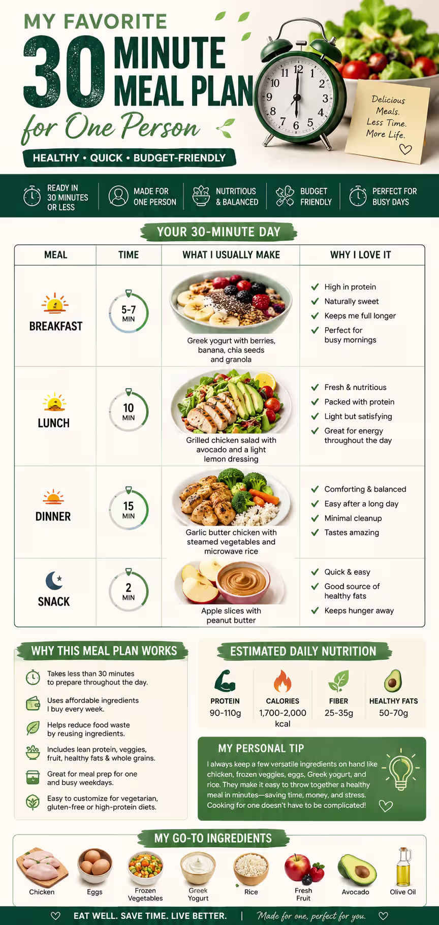 30 minute meal plan for one person