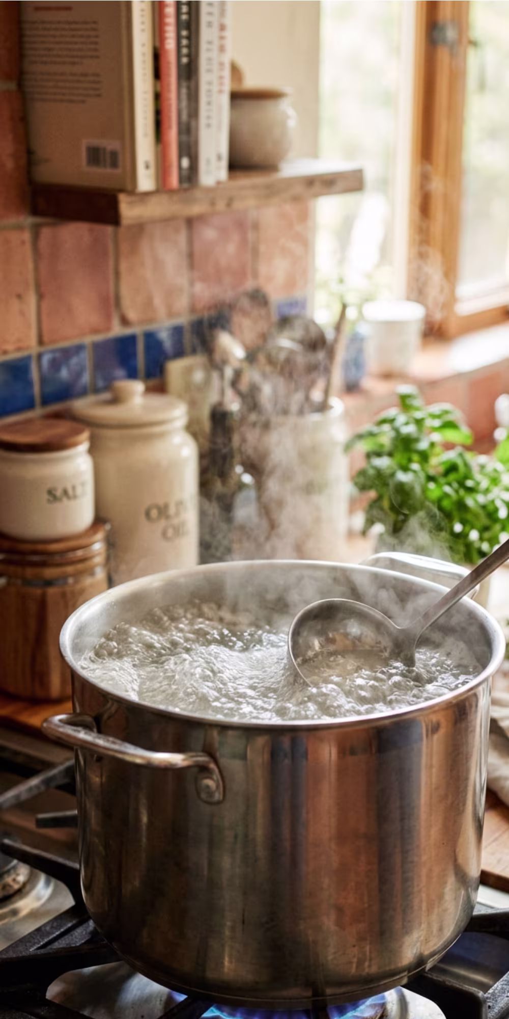 Boiling water for cooking orecchiette pasta