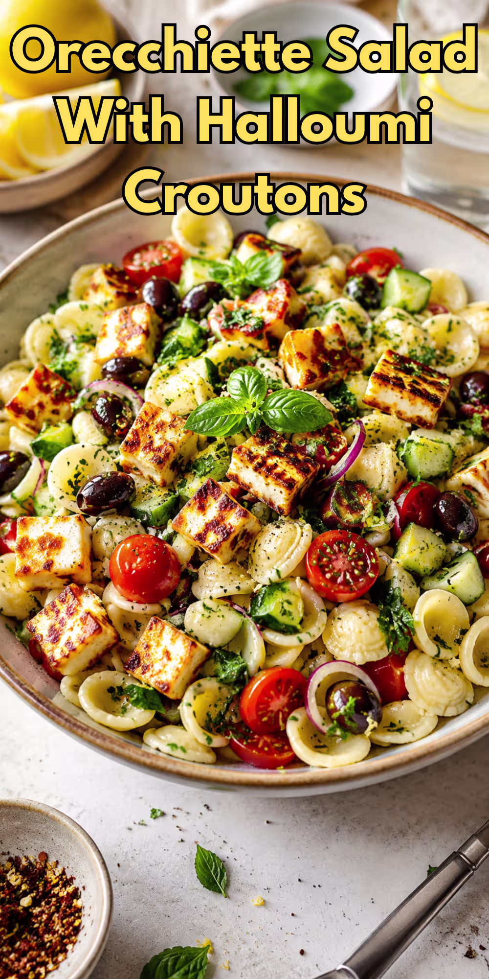 Orecchiette Salad With Halloumi Croutons