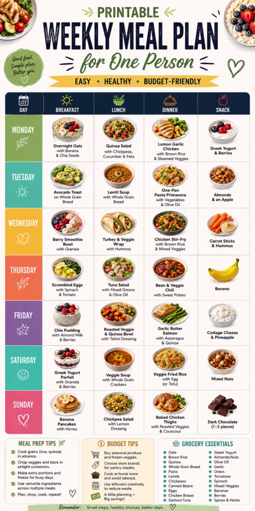 Weekly Meal Plan For One Person