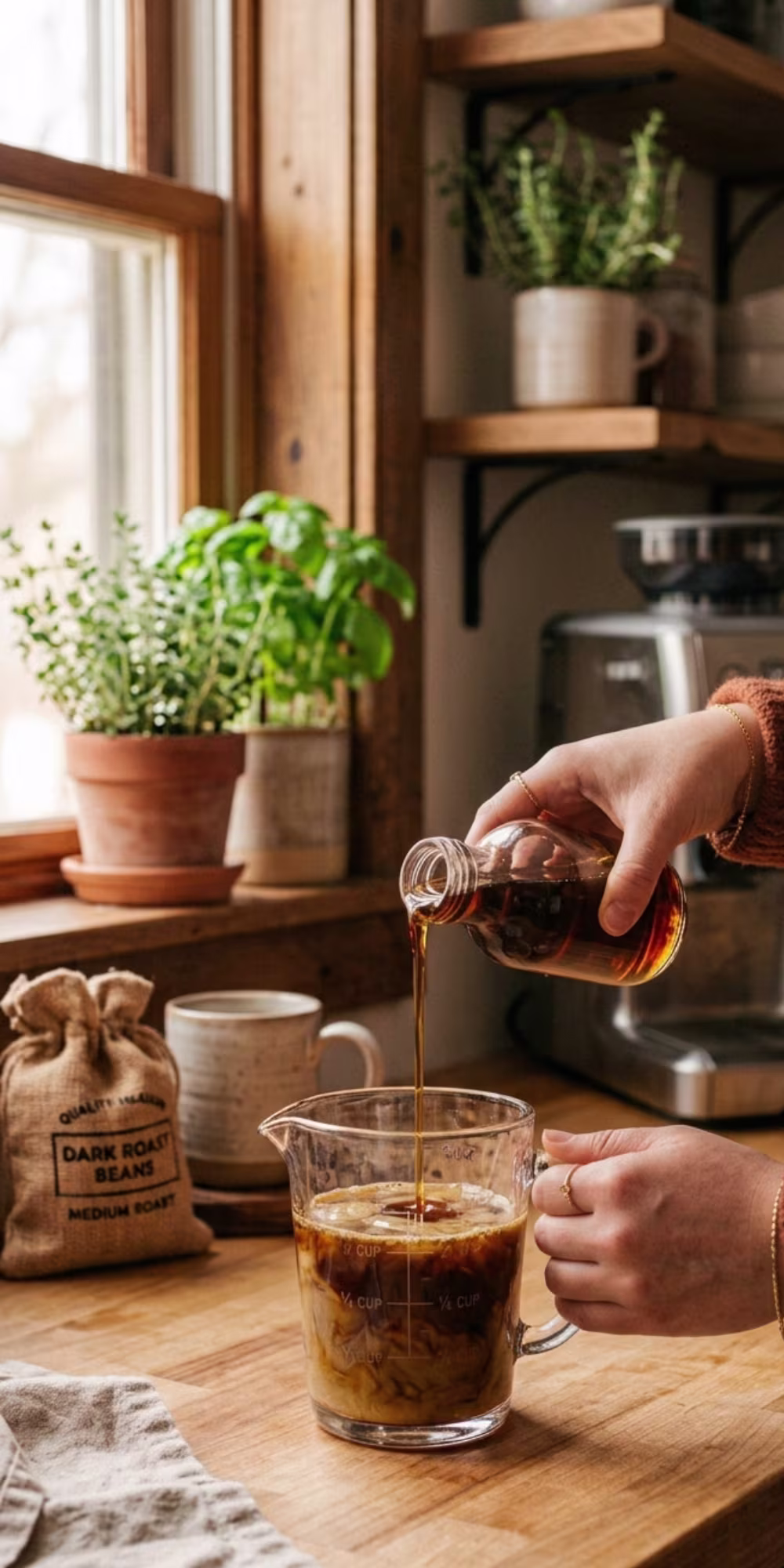 Adding vanilla syrup into iced dirty chai coffee