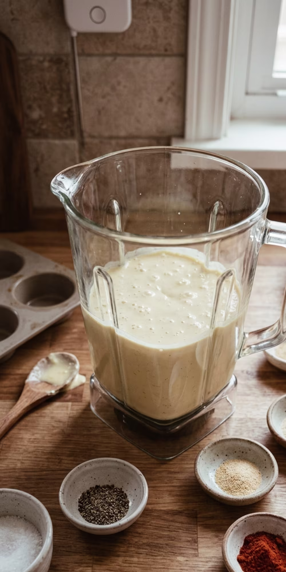 Blending eggs with cottage cheese until smooth