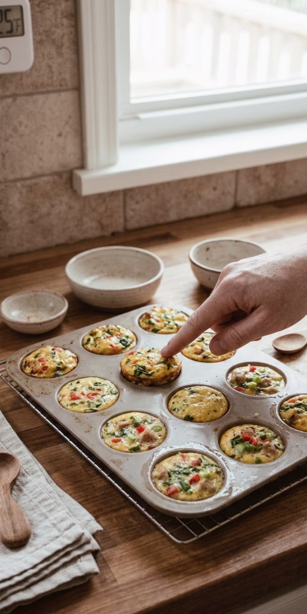 Cooling baked Cottage Cheese Egg Bites before serving