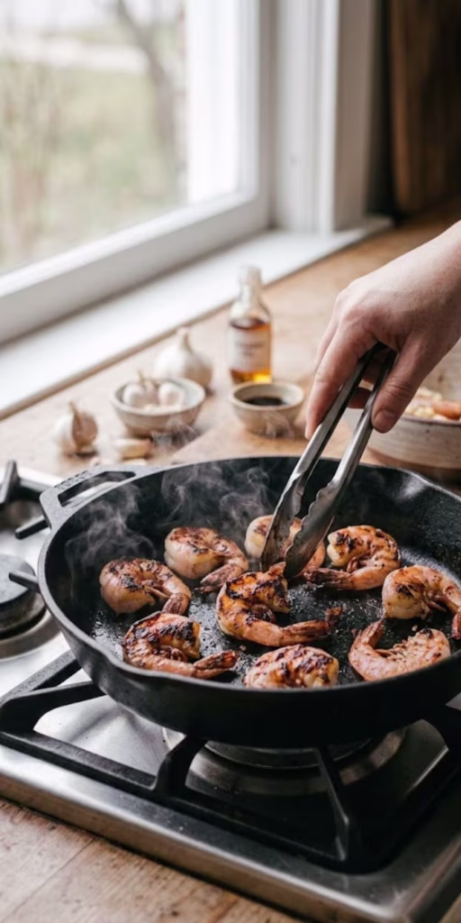 Best Charred Shrimp With Shimi Sauce | Ready in 20 Minutes 13 Cooking shrimp on a hot grill until charred