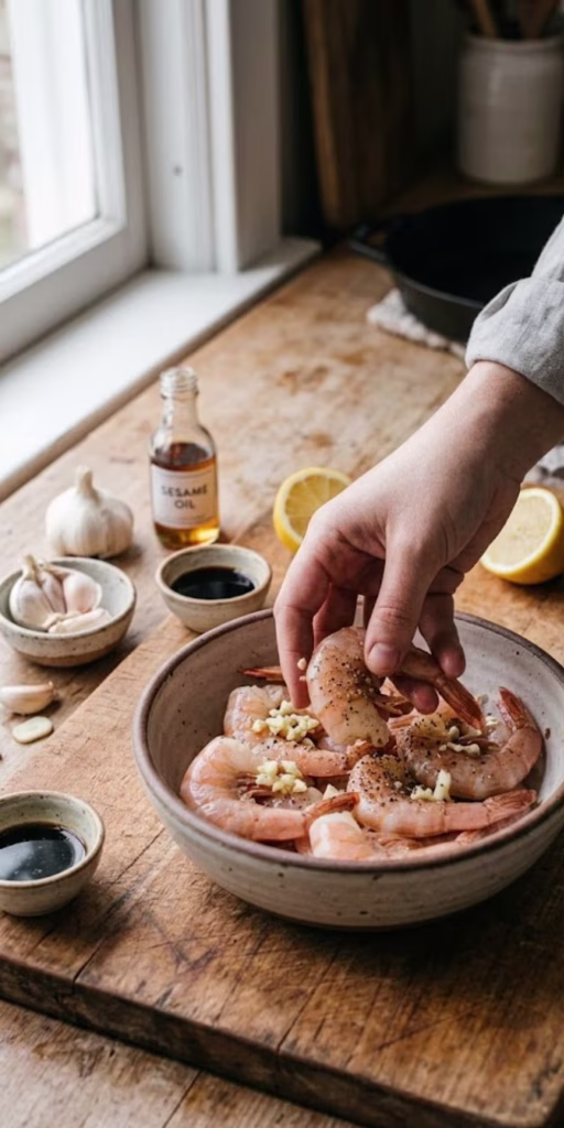 Best Charred Shrimp With Shimi Sauce | Ready in 20 Minutes 11 Marinating shrimp before grilling