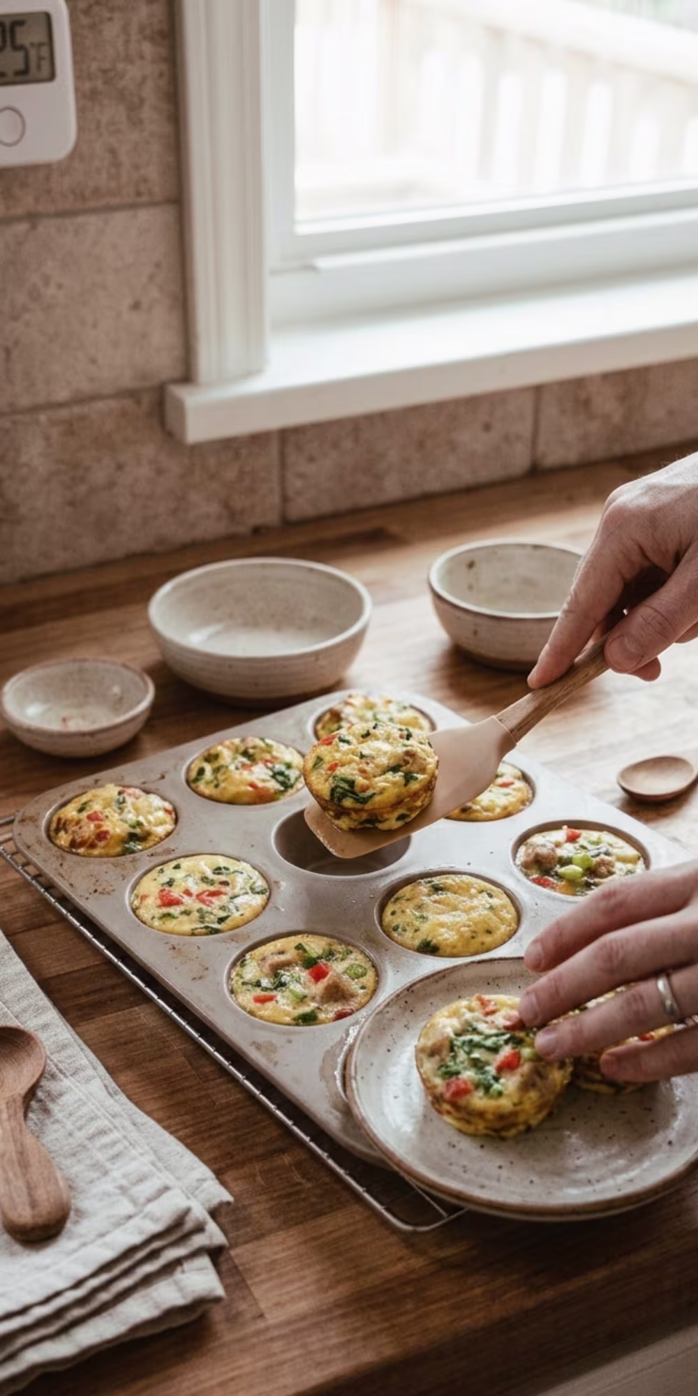 Serving Cottage Cheese Egg Bites with avocado and fresh herbs