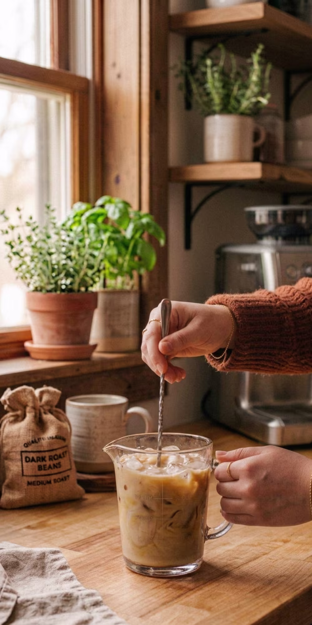 Shaking dirty chai cold brew in cocktail shaker