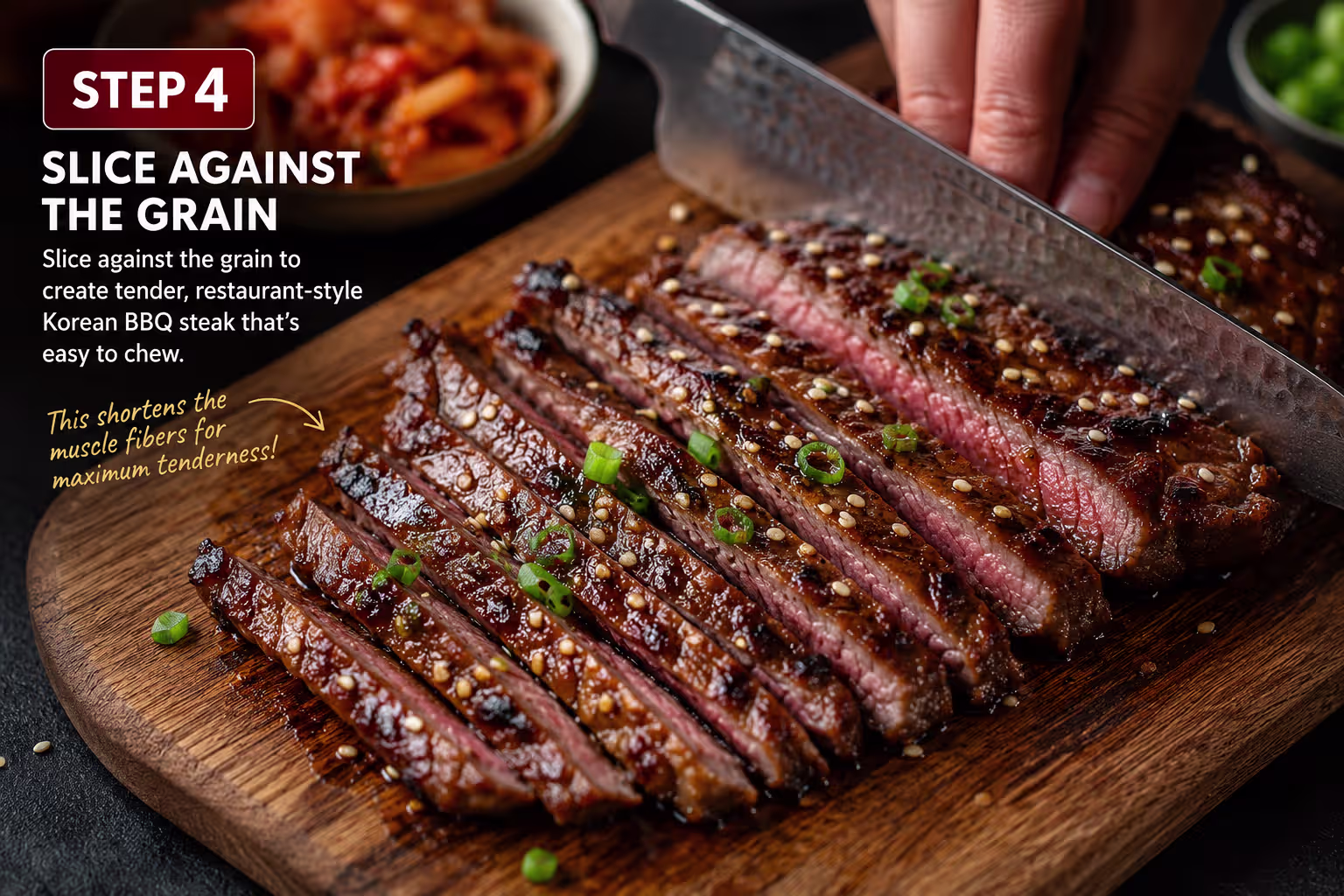Slice Korean BBQ Steak against the grain