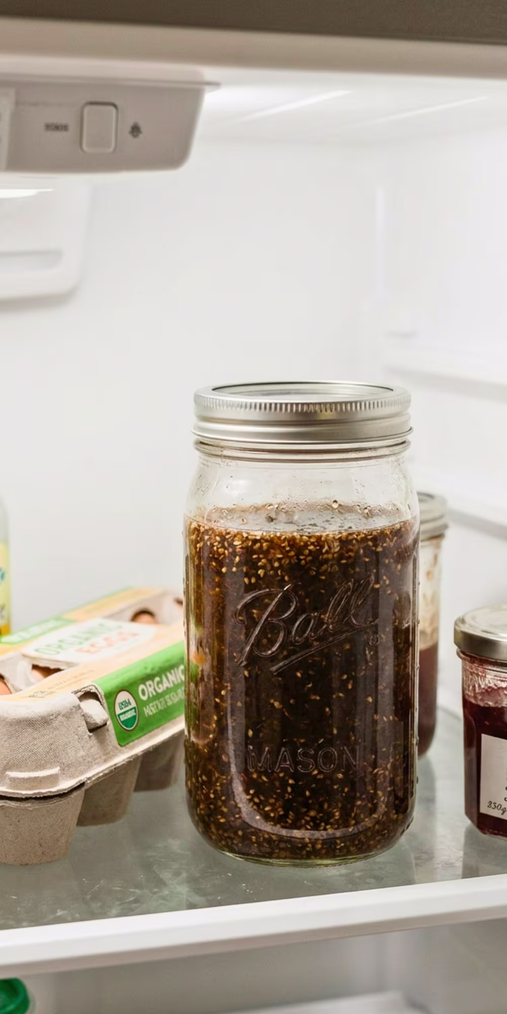 Cold brew concentrate steeping overnight in refrigerator