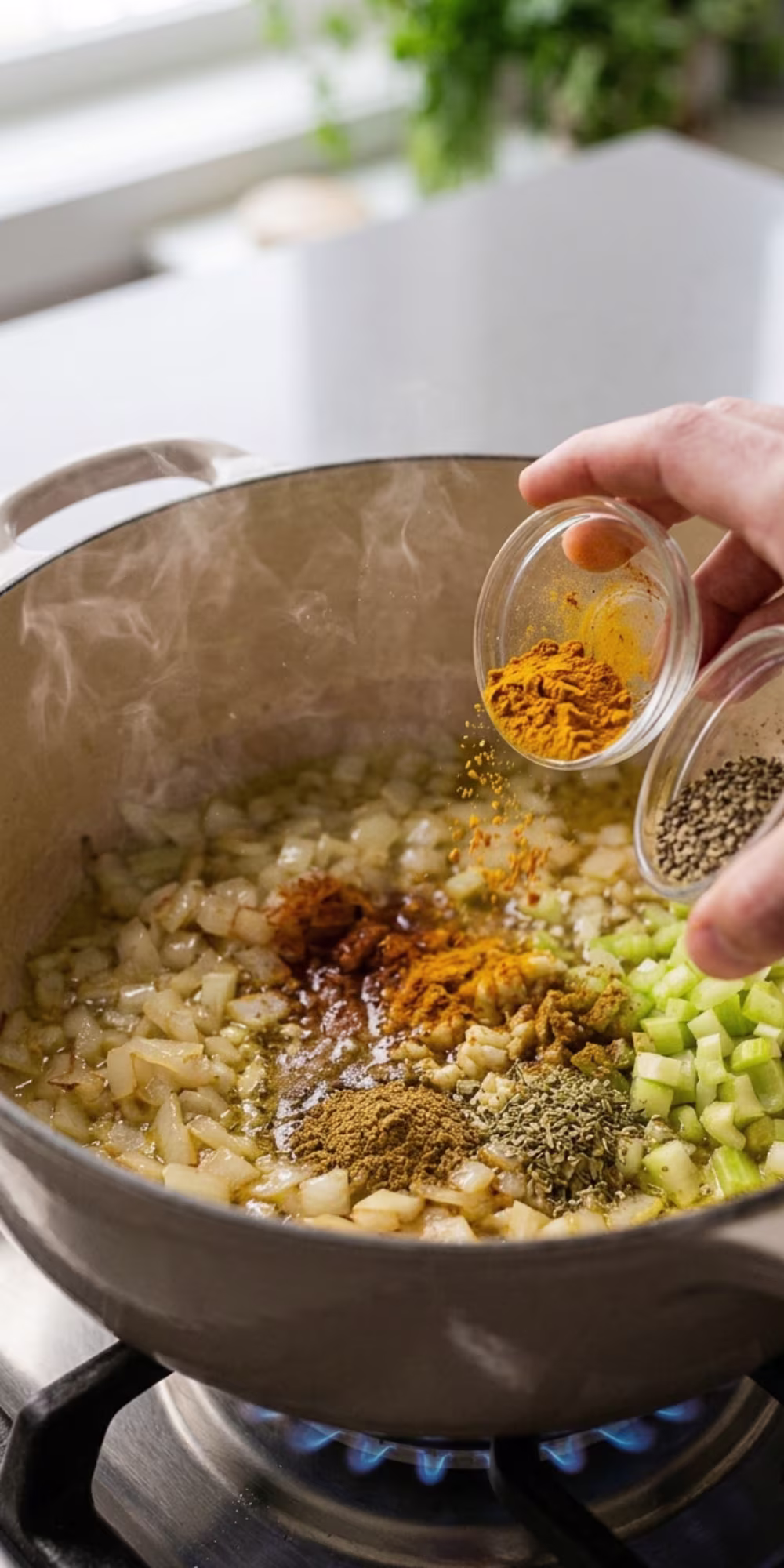 Blooming spices for flavorful chickpea rice