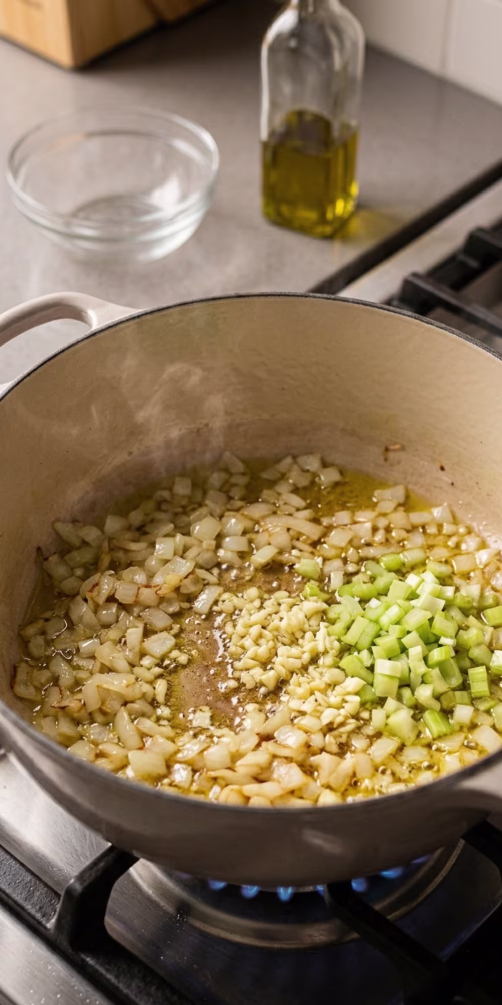 Cooking onions and garlic for chickpea rice