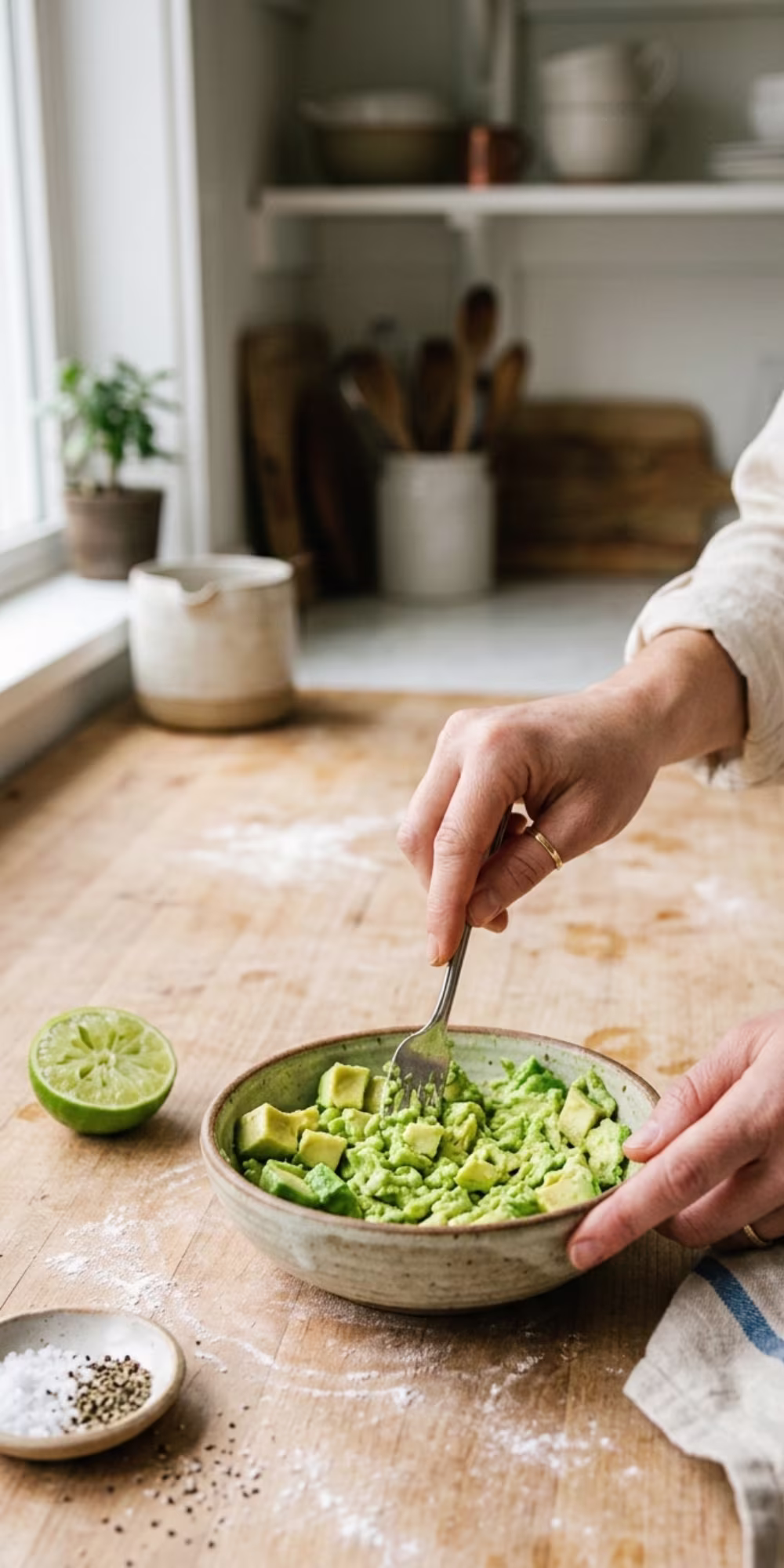 Ripe avocado prepared for spicy tuna and avocado tostadas