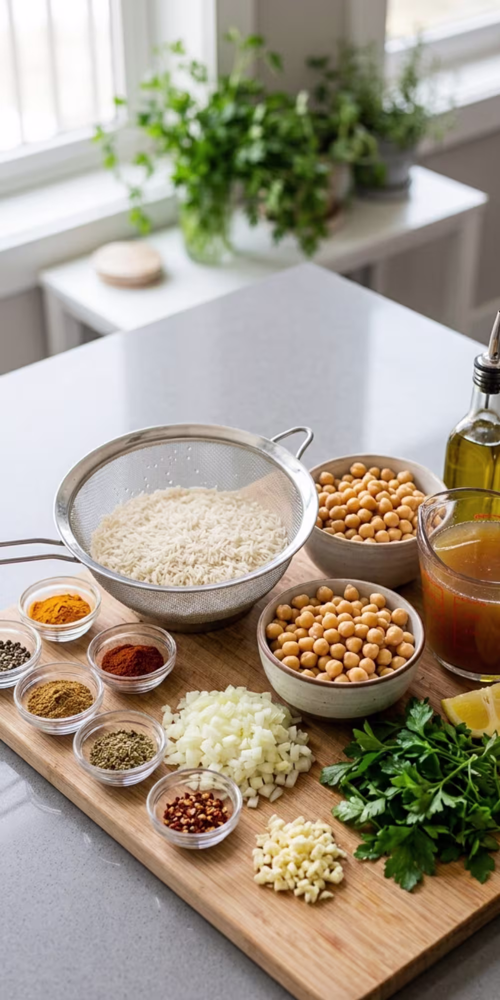 Preparing ingredients for homemade chickpea rice recipe