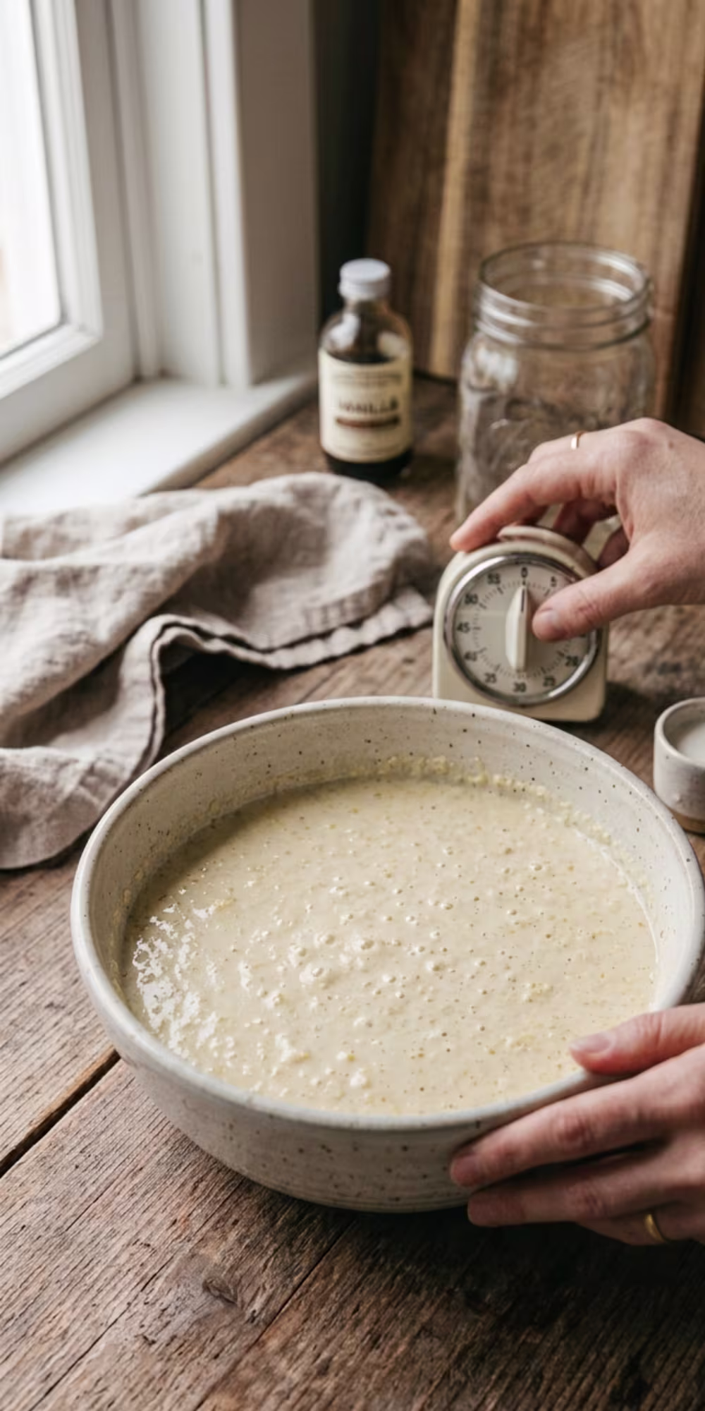 Bowl of masa harina pancake batter resting before cooking