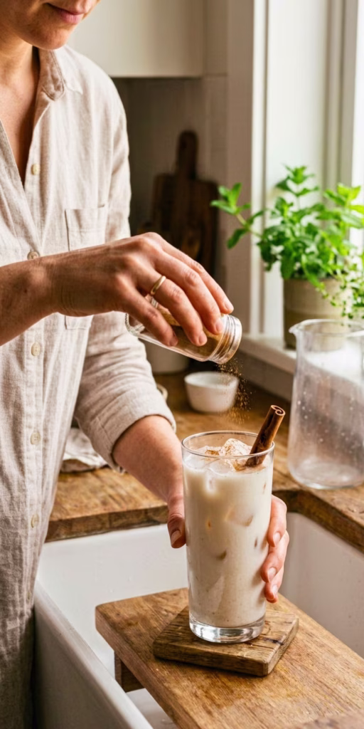 Authentic homemade Mexican horchata served over ice