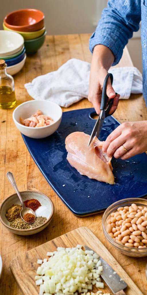 Ingredients prepared for Crockpot white chicken chili