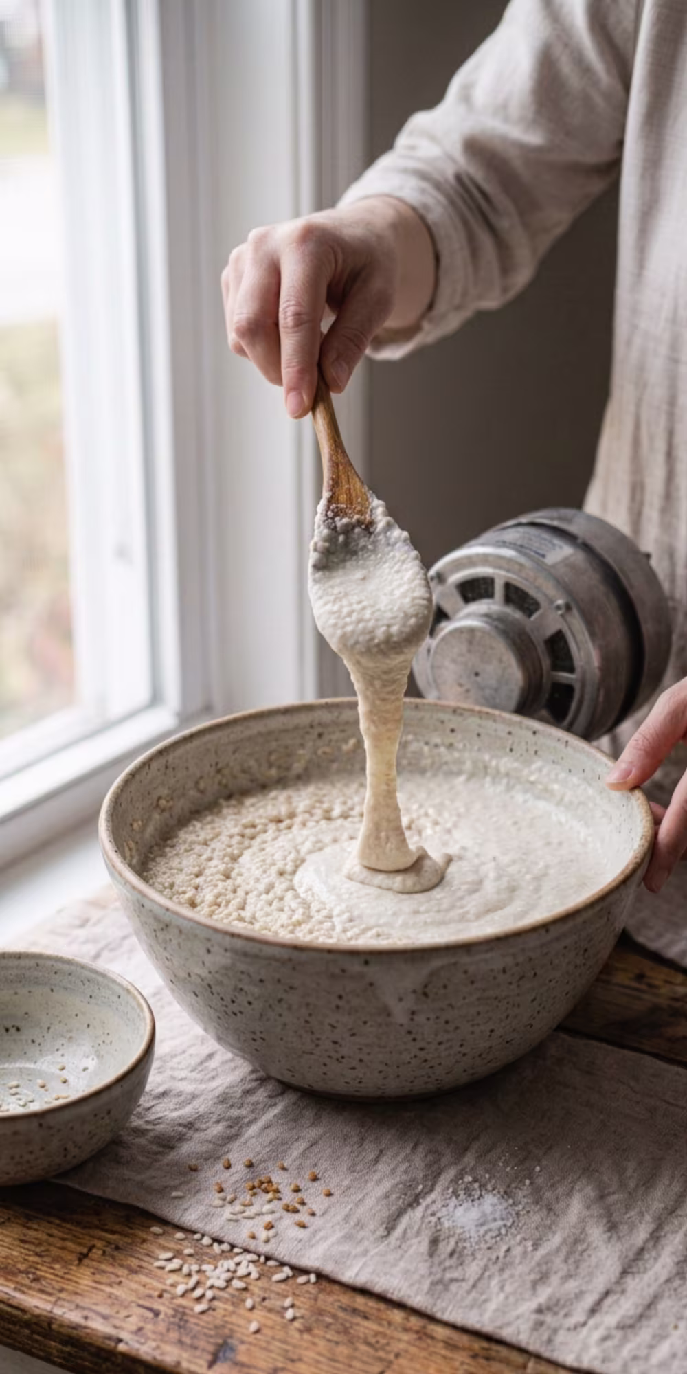 Freshly mixed dosa batter with a smooth pourable consistency
