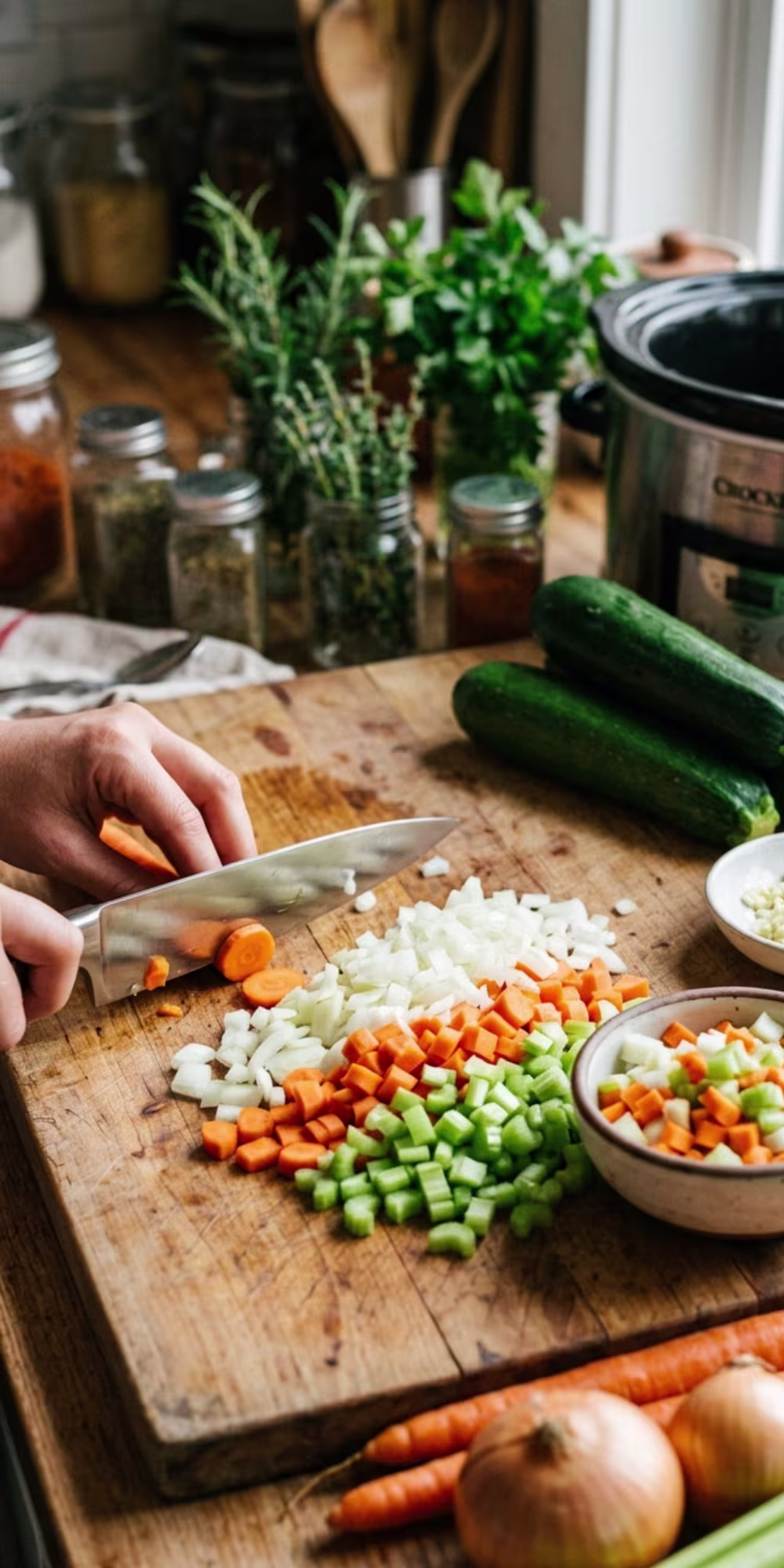 Fresh vegetables chopped for Crockpot Minestrone Soup